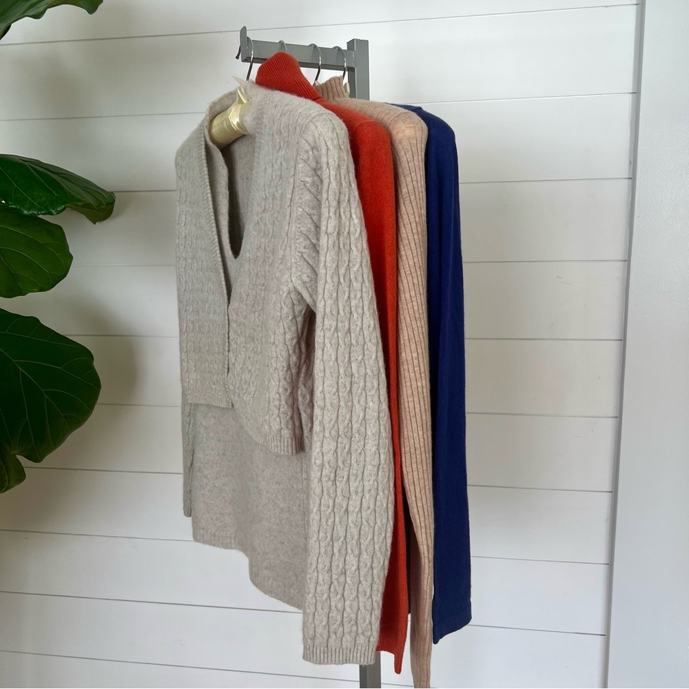 Davide Cenci Italian 100% Cashmere Faux Twinset Cable Knit Cardigan Gray Small - Picture 6 of 8